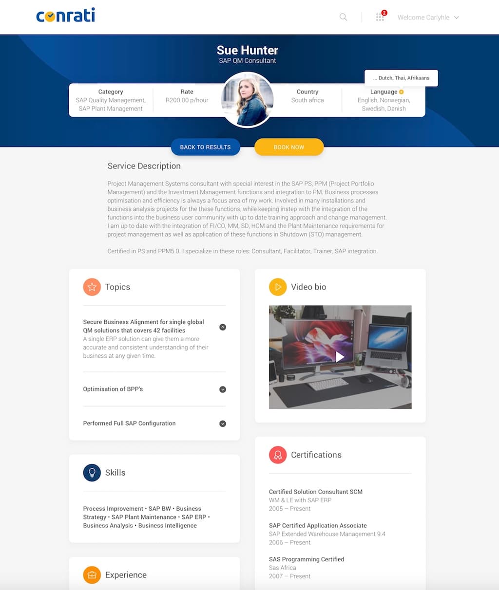 Conrati – professional social network and consultant booking system